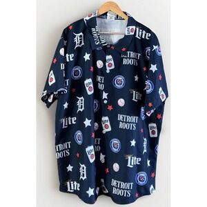 Mens Detroit Tigers Baseball Miller Lite All‎ Over Print Button Shirt 2XL  ⚾️